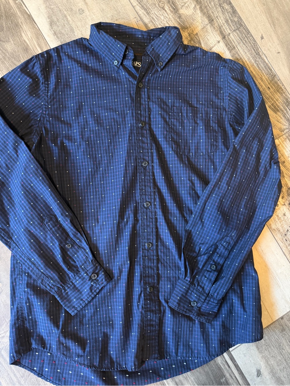 Chaps Men's Navy Button-Down Shirt with Micro Dot Pattern
